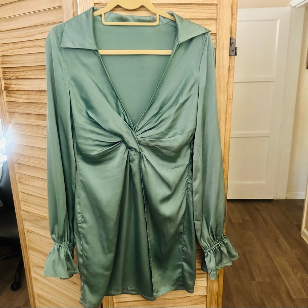 Elegant Green Satin Dress